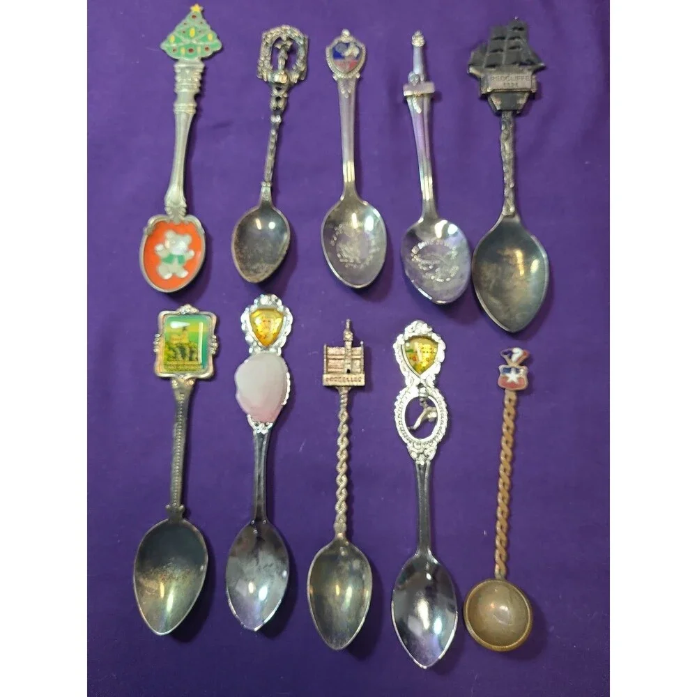 Vintage Collectable Mini Spoons Lot Of 10, Pewter, Silver Plated